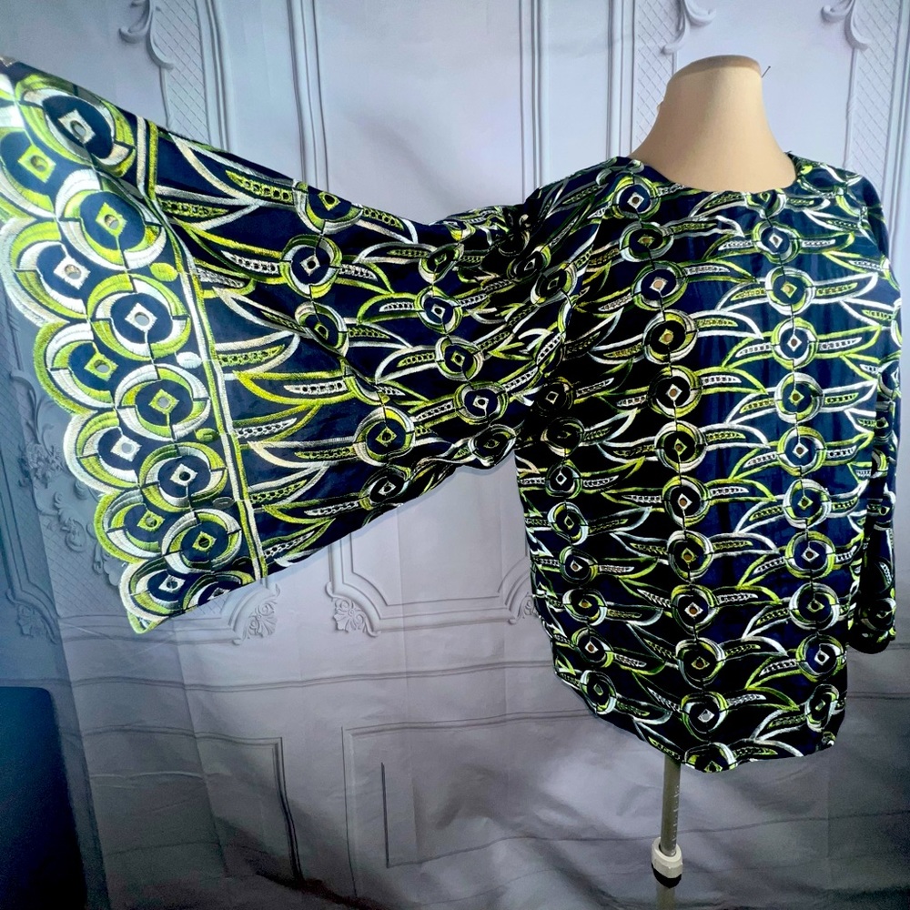 Vintage Boho Hippie Embroidered Tribal African Bell Sleeve Tunic Top XL